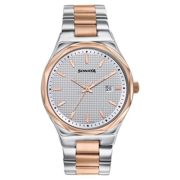 Sonata Jashn Quartz Analog White Dial Two Toned Metal Strap Watch For Men - image number 0