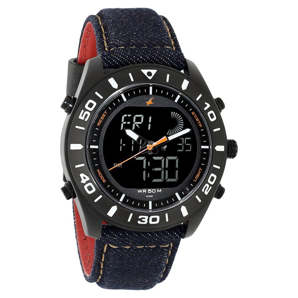 Buy Online Fastrack Denim Quartz Analog Digital Black Dial Denim Strap Watch for Guys np38034nl01 Titan