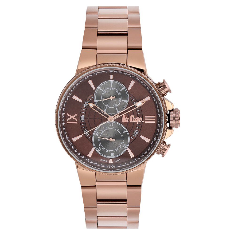Buy Online Lee Cooper Quartz Multifunction Brown Dial Metal Strap