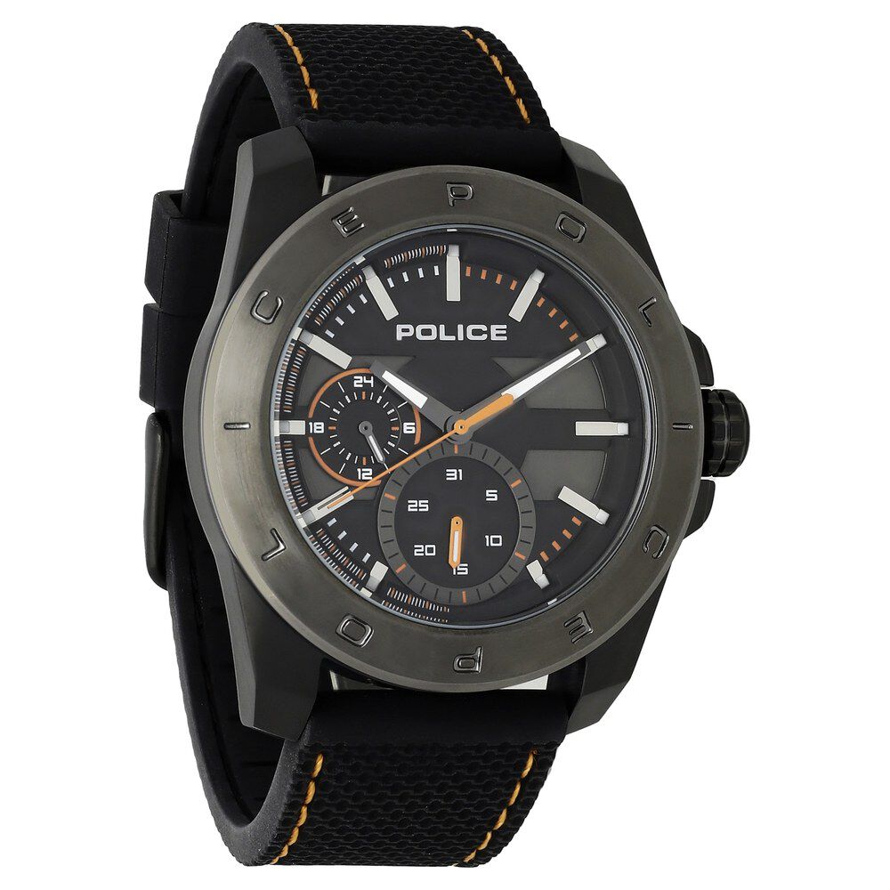 Buy Online Police Quartz Multifunction Black Dial Leather Strap