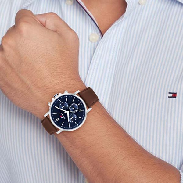 Tommy Hilfiger Quartz Multifunction Blue Leather Strap for Men - image number 3
