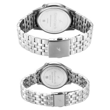 Fastrack Mixmatched Quartz Analog Blue Dial With Silver Metal Strap Watch For Couple