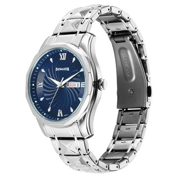 Sonata Wedding Quartz Analog Blue Dial Stainless Steel Strap Watch For Men