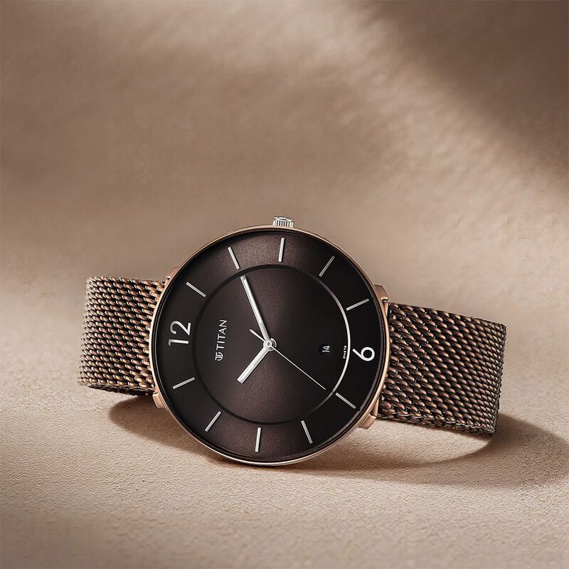 Titan Neo Splash Quartz Analog with Date Brown Dial Stainless Steel Strap Watch for Men