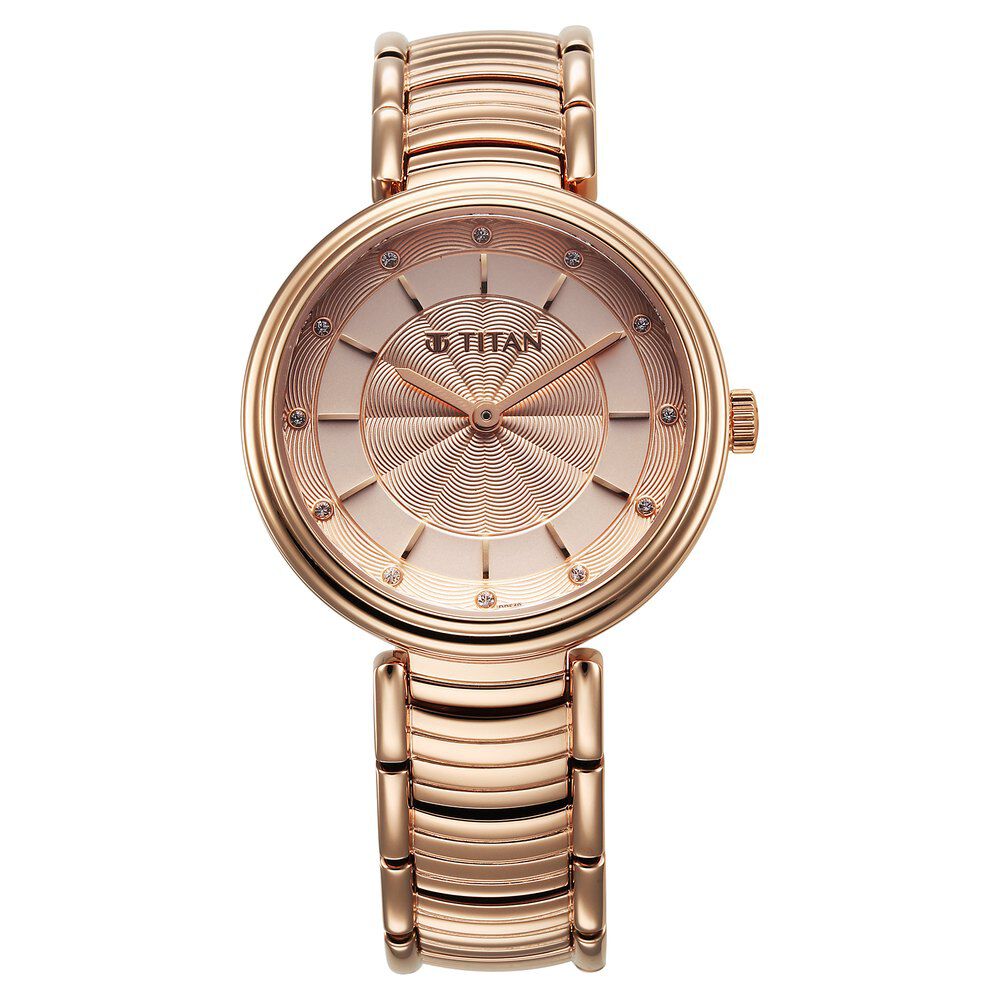 Buy Online Titan Aura Quartz Analog Rose Gold Dial Rose Gold Stainless Steel Strap Watch for Women 95240wm01 Titan