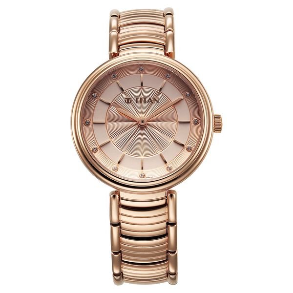 Titan Aura Quartz Analog Rose Gold Dial Rose Gold Stainless Steel Strap Watch for Women - image number 0