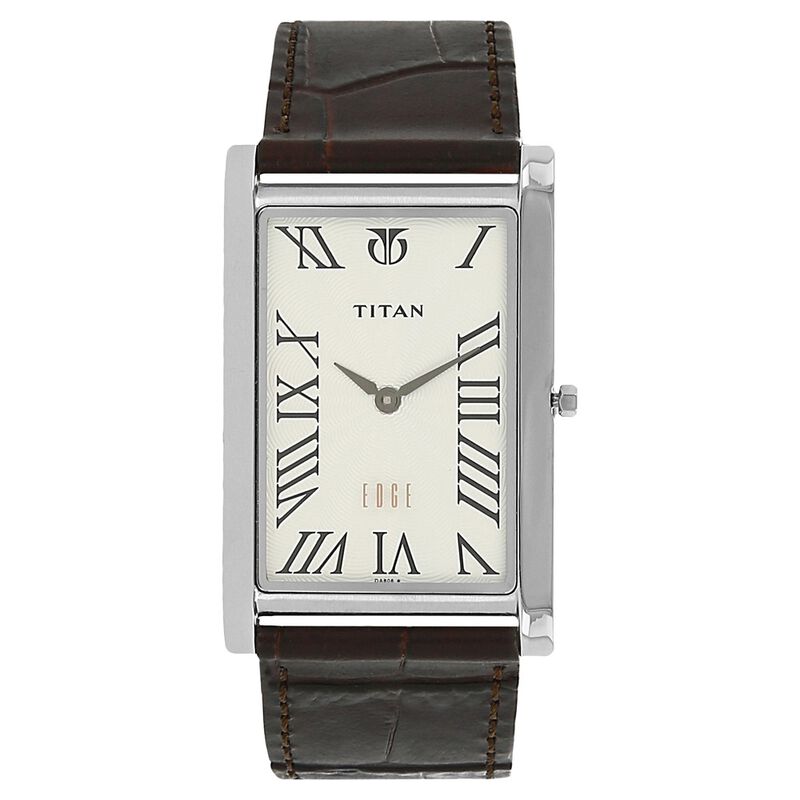 Titan Edge Quartz Analog White Dial Brown Leather Strap Watch For Men