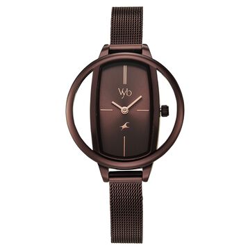 Vyb Charmer By Fastrack Quartz Analog Brown Dial Brown Stainless Steel Strap Watch For Girls