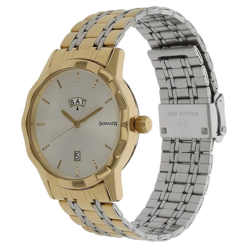Sonata Quartz Analog with Day and Date Silver Dial Stainless Steel Strap Watch for Men - image number 1