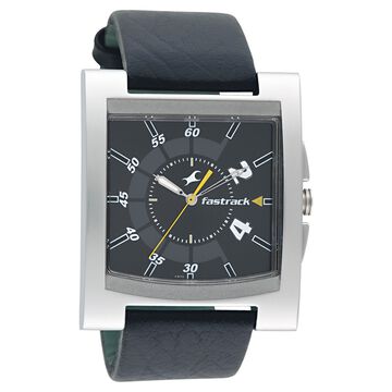 Fastrack Quartz Analog Black Dial Leather Strap Watch for Guys