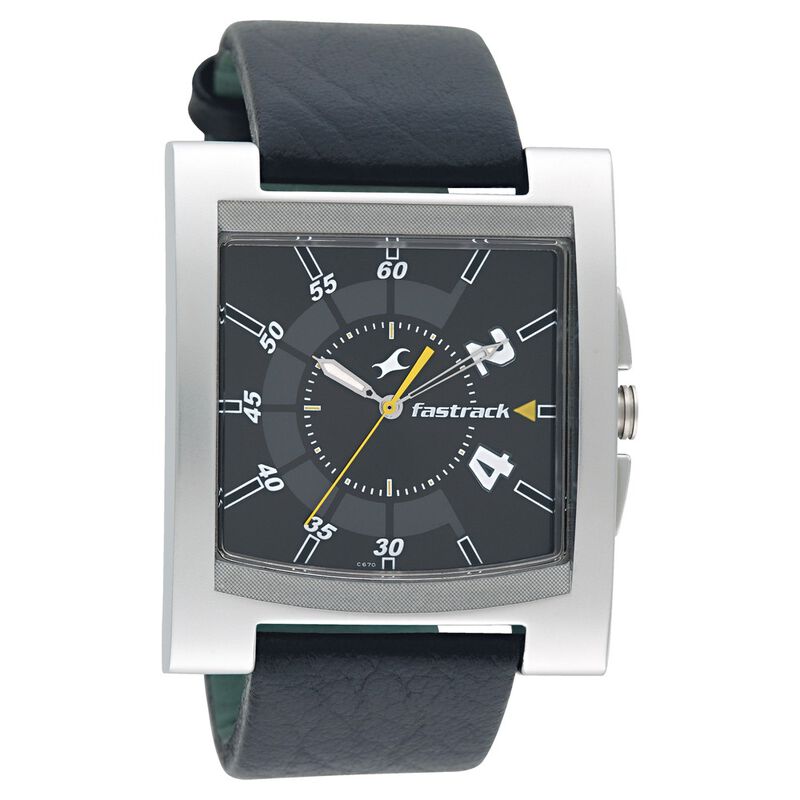 Fastrack Quartz Analog Black Dial Leather Strap Watch for Guys