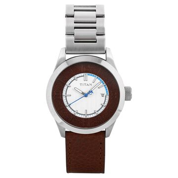 Titan Silver Dial Analog with Date Leather Strap Watch for Men