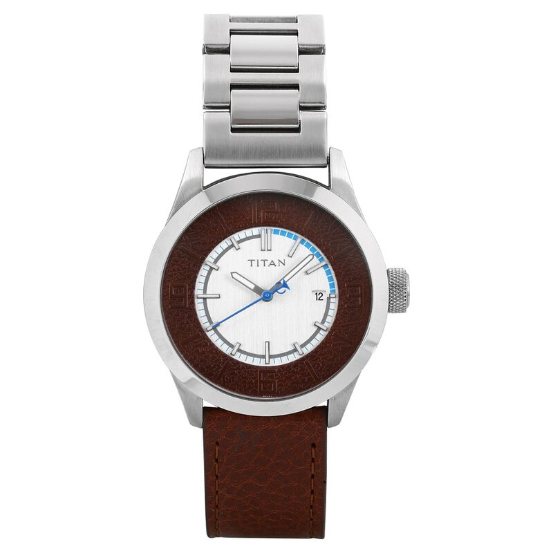 Titan Silver Dial Analog with Date Leather Strap Watch for Men - image number 0