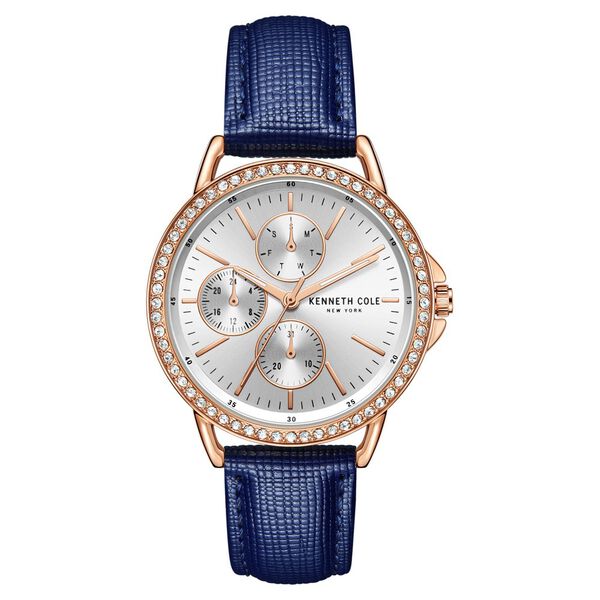 Kenneth Cole Quartz Multifunction Silver Dial Leather Strap Watch for Women - image number 0