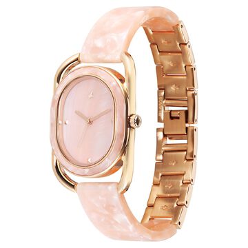 Fastrack Younique Quartz Analog Pink Mother Of Pearl Dial Two Toned Acetate & Metal Strap Watch For Girls