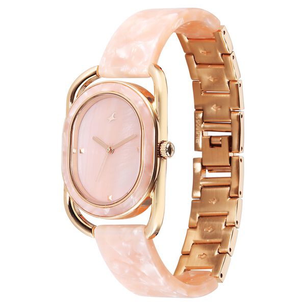Fastrack Younique Quartz Analog Pink Mother Of Pearl Dial Two Toned Acetate & Metal Strap Watch For Girls - image number 2