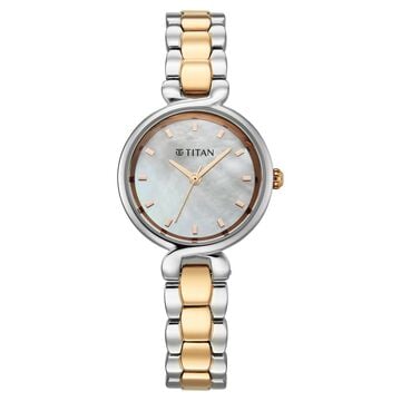 Titan Workday Edit Quartz Analog Mother Of Pearl Dial Two Toned Stainless Steel Strap Watch For Women