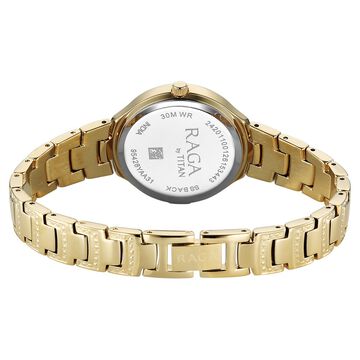 Titan Raga Spotlight Quartz Analog Green Dial Golden Metal Strap Watch For Women