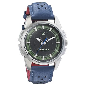 Fastrack Sunburn Quartz Analog Black Dial Leather Strap Watch for Guys