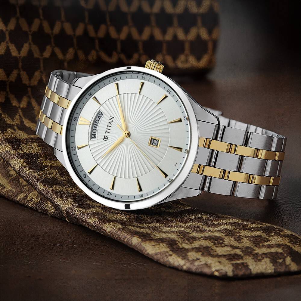Titan Regalia Opulent White Dial Analog with Day and Date Stainless Steel Strap Watch for Men-image-48