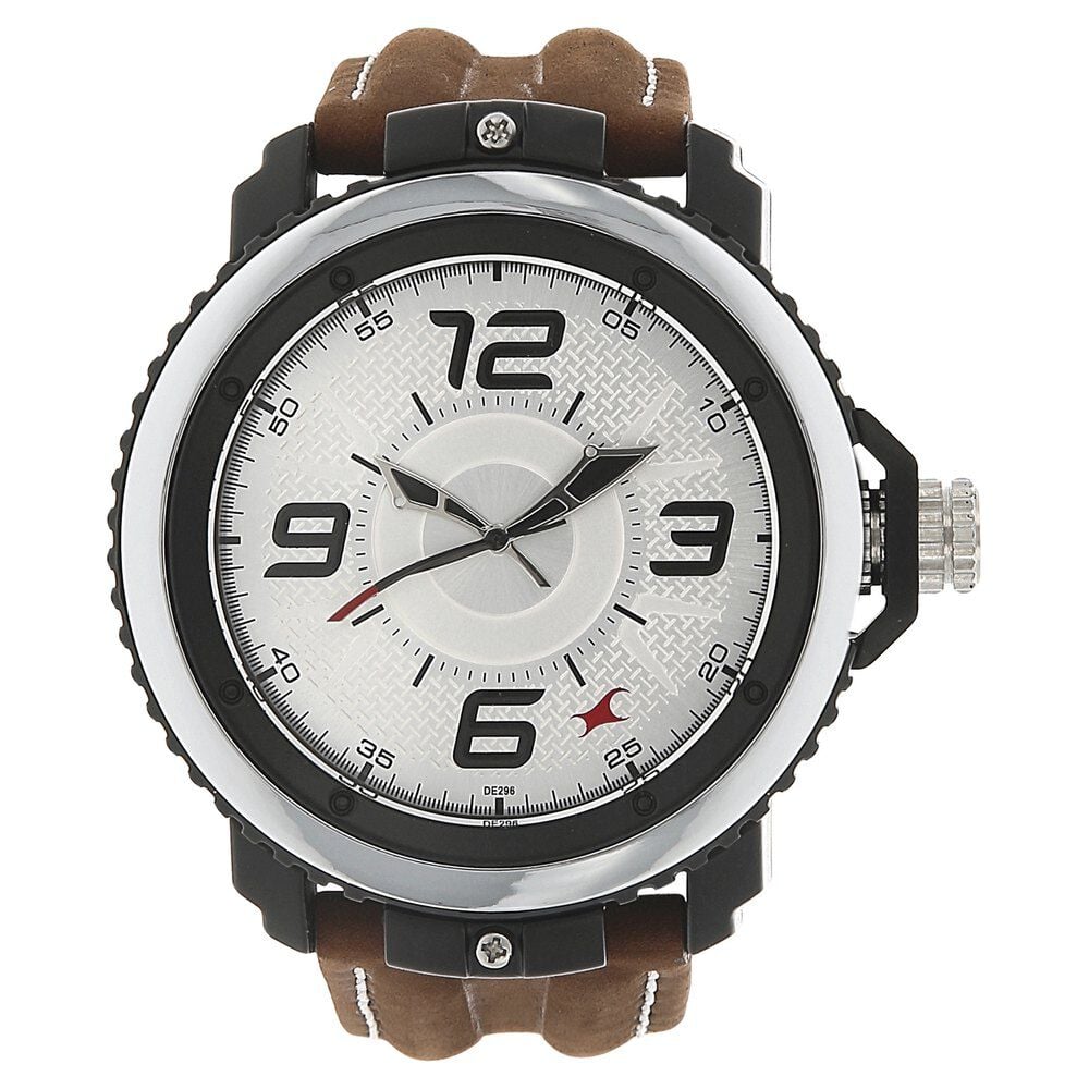 Buy Online Fastrack Quartz Analog Silver Dial Leather Strap Watch