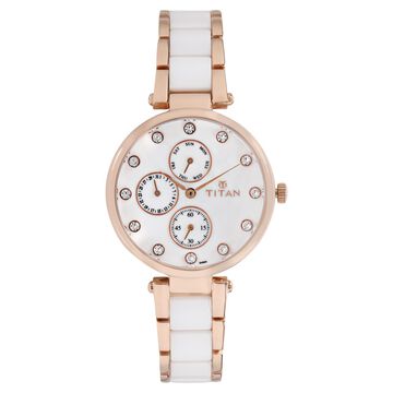 Titan Ceramics White Dial Quartz Multifunction Stainless Steel and Ceramic Strap watch for Women