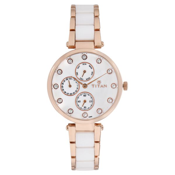 Titan Ceramics White Dial Quartz Multifunction Stainless Steel and Ceramic Strap watch for Women - image number 1