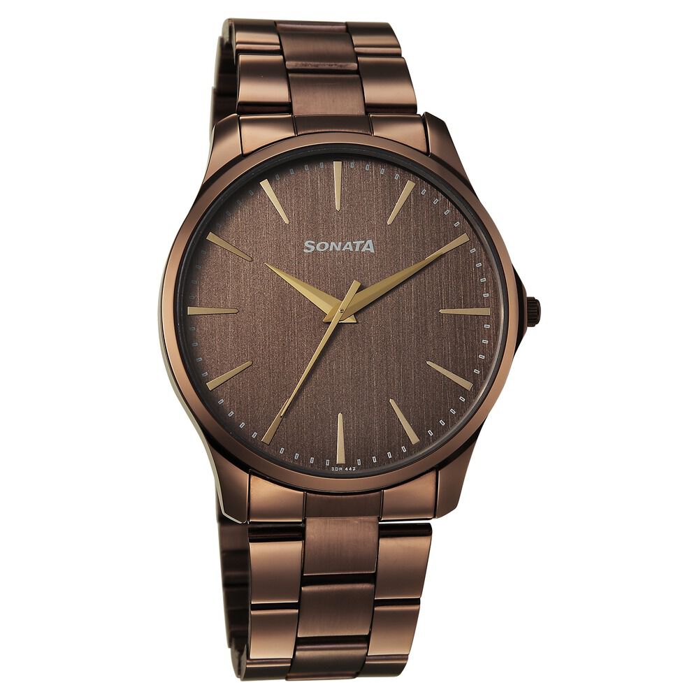 Sonata Traditional Essentials Quartz Analog Brown Dial Brown Metal Strap Watch For Men-image-17