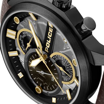 Police Quartz Multifunction Grey Dial Brown Leather Strap Watch for Men