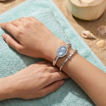 Poze Poze Quartz Analog Blue Dial Silver Metal Strap Watch For Women