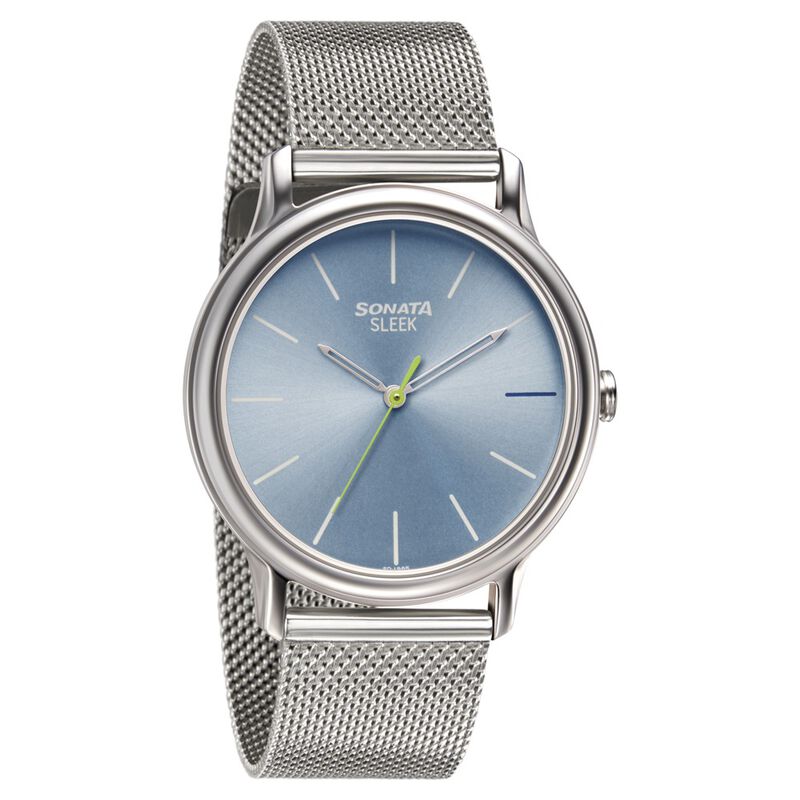 Sonata Quartz Analog Blue Dial Stainless Steel Strap Watch for Men