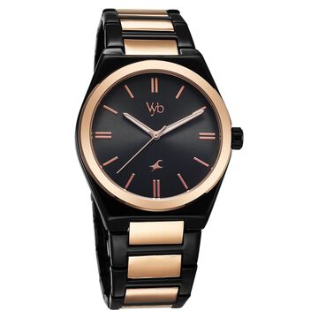 Fastrack Vyb Nimbus Quartz Analog Black Dial Two Toned Color Metal Strap Watch For Guys