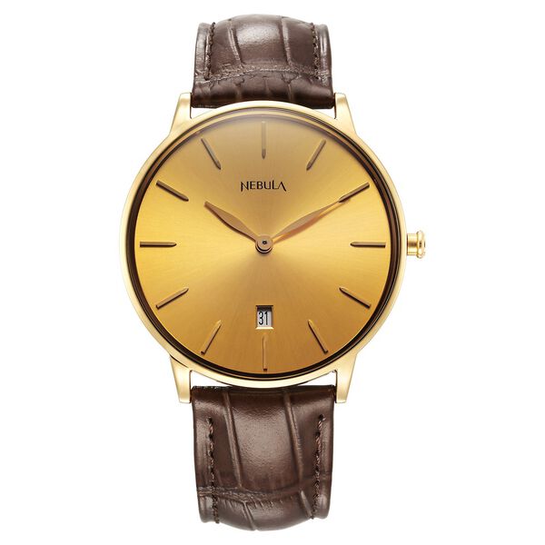 Titan Nebula Lustre 18k Gold Analog Leather Strap Watch for Men - image number 0