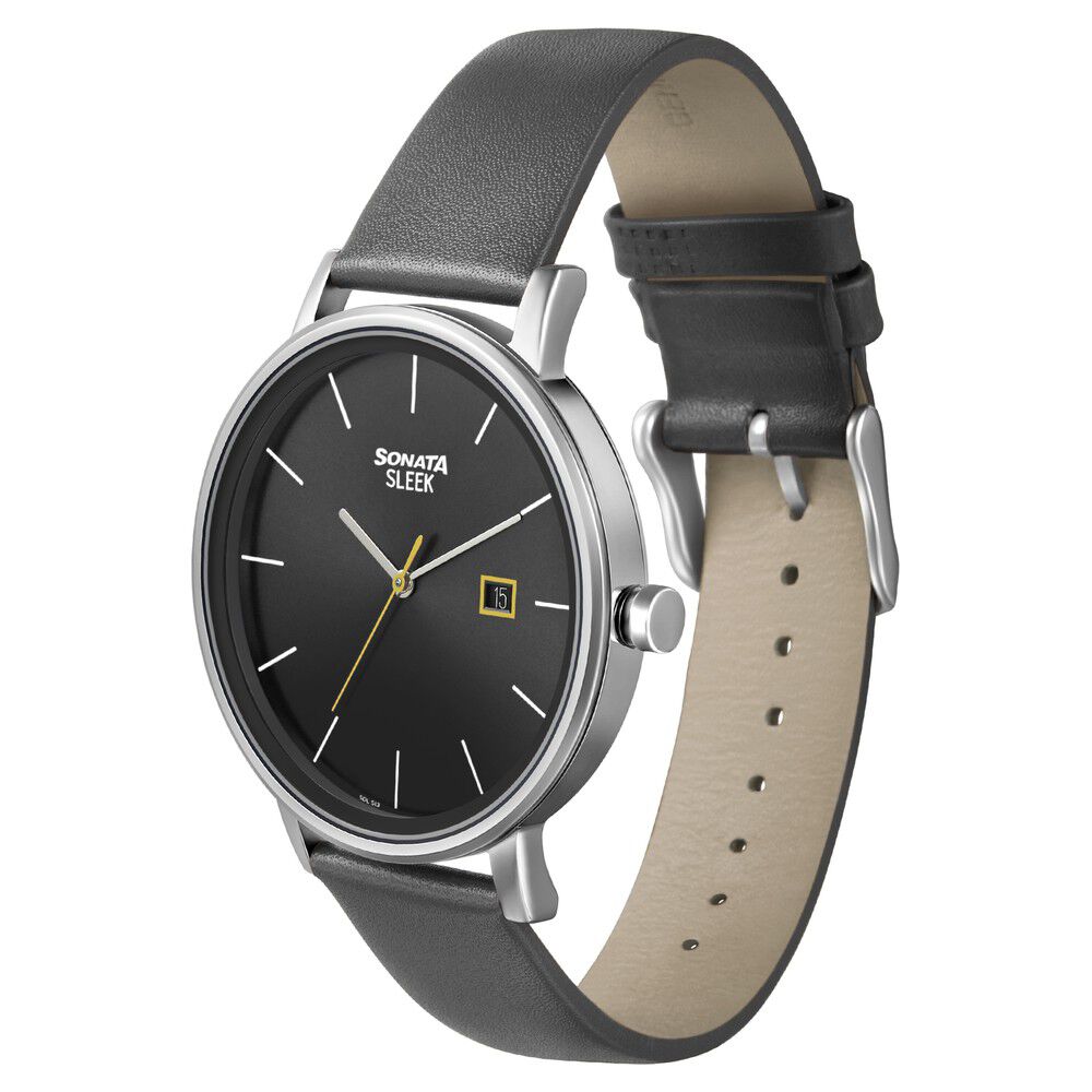 Buy Online Sonata Quartz Analog with Date Leather Strap Watch for