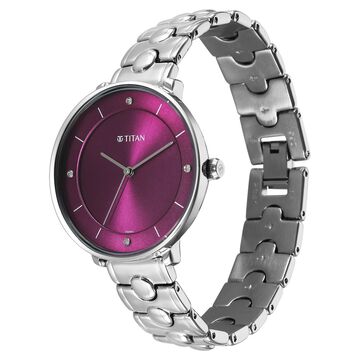 Titan Workwear Quartz Analog Maroon Dial Silver Colour Metal Strap Watch For Women