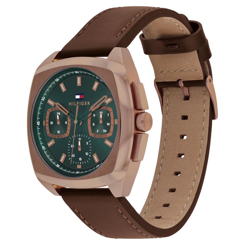 Buy Online Tommy Hilfiger Quartz Multifunction Green Dial Brown Leather ...