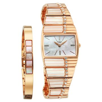 Titan Raga Power Pearls 2.0 Quartz Analog Mother Of Pearl Dial Rose Gold Metal Strap Watch For Women