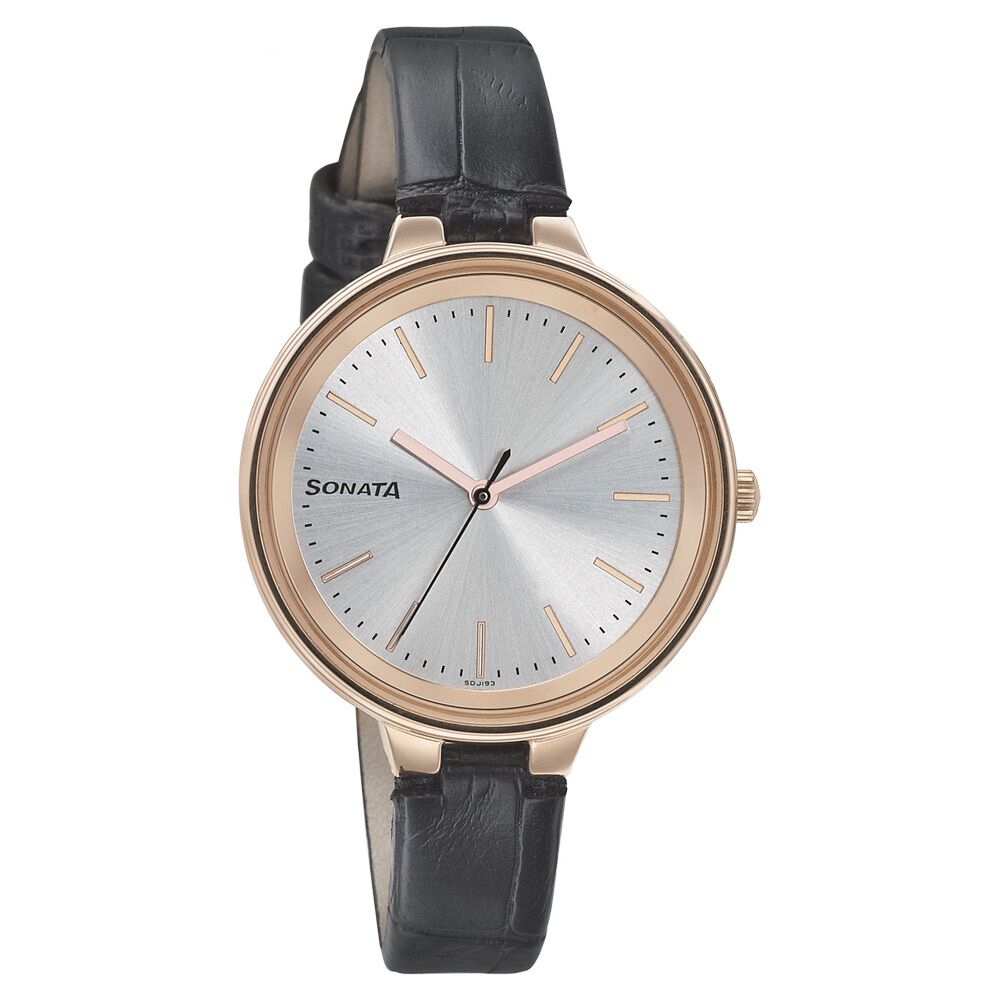 Buy Online Sonata Quartz Analog Silver Dial Leather Strap Watch for Women nm8159wl01 Titan