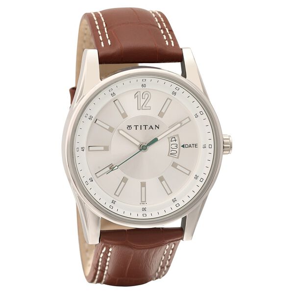Titan Silver Dial Analog with Date Leather Strap watch for Men - image number 0