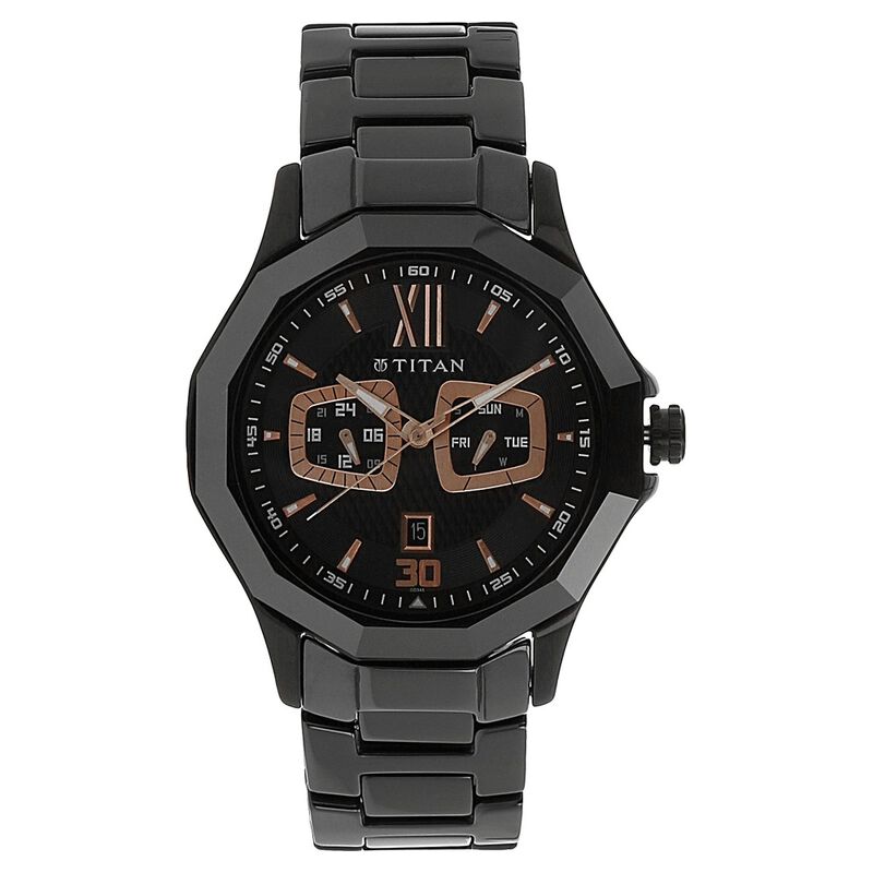 Titan Analog Black Dial Steel and Ceramic Strap watch for Men