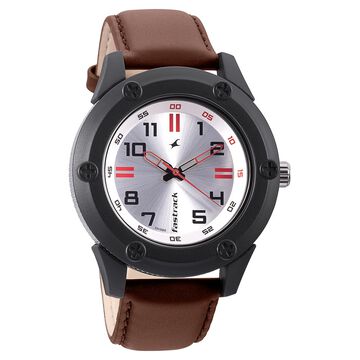 Fastrack Modular Quartz Analog Silver Dial Leather Strap Watch for Guys