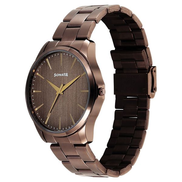 Sonata Traditional Essentials Quartz Analog Brown Dial Brown Metal Strap Watch For Men - image number 1