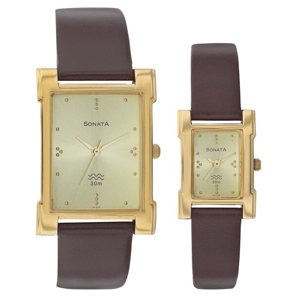 Sonata Quartz Analog Champagne Dial Strap Watch for Couple - image number 0