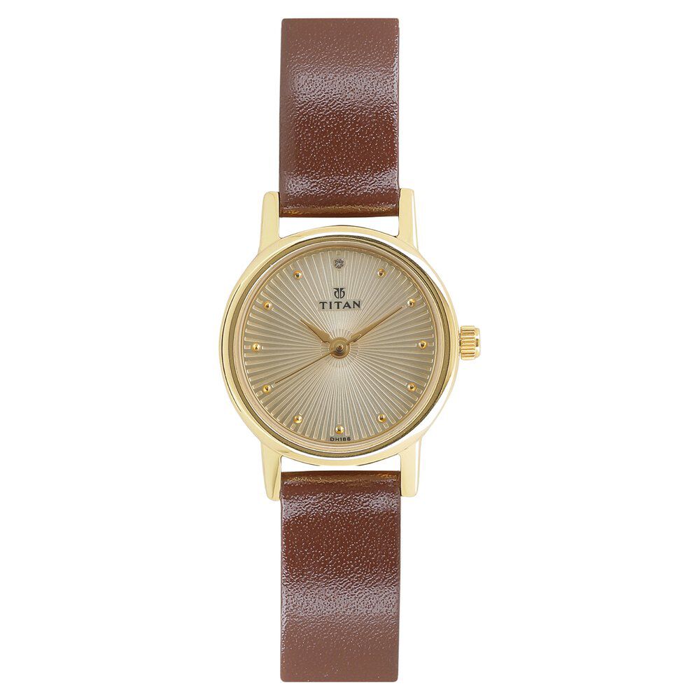 Buy Online Titan Quartz Analog Champagne Dial Leather Strap Watch for Women np2593yl01 Titan