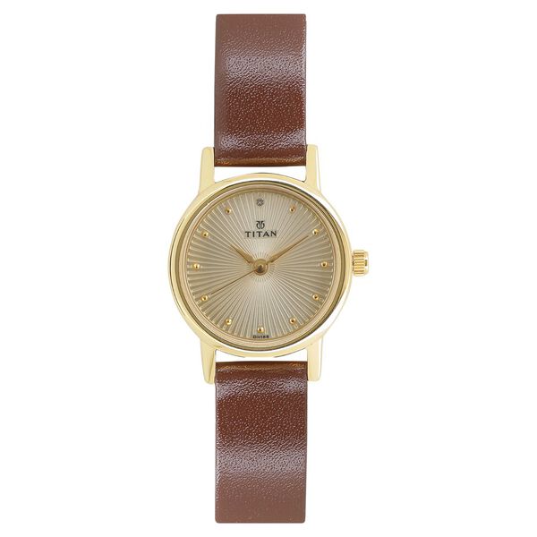 Titan Quartz Analog Champagne Dial Leather Strap Watch for Women - image number 0