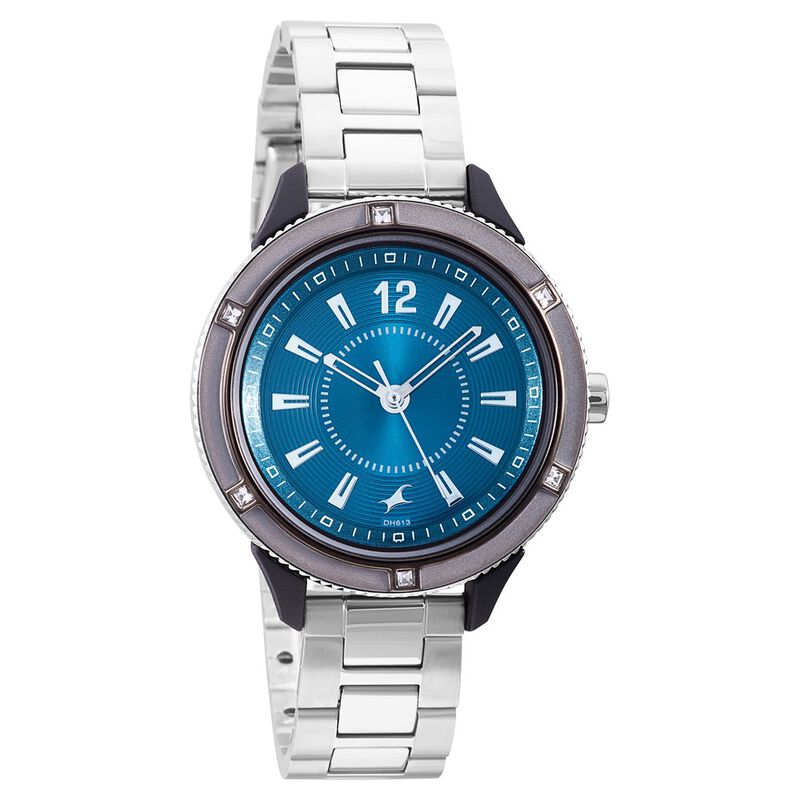 Fastrack Modular Quartz Analog Blue Dial Stainless Steel Strap Watch for Girls