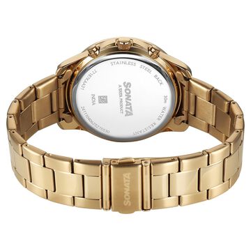 Sonata Chronos Quartz Analog with Date Silver Dial Golden Colour Stainless Steel Strap Watch For Men