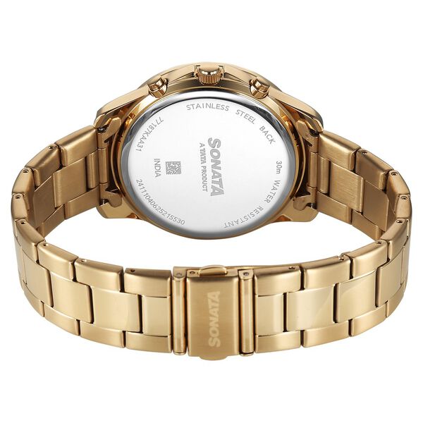 Sonata Chronos Quartz Analog with Date Silver Dial Golden Colour Stainless Steel Strap Watch For Men - image number 5