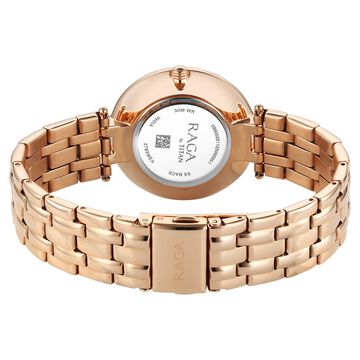 Titan Raga DEC Blaze Quartz Analog Mother of Pearl Dial Rose Gold Metal Strap Watch For Women