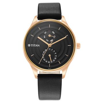 Titan Neo Workdays Black Dial Quartz Multifunction Leather Strap watch for Women